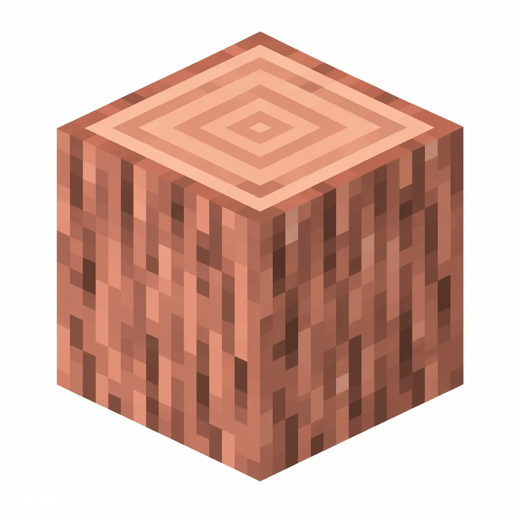 Pixel art illustration of a cherry log block with pale pinkish-brown bark and light tree rings