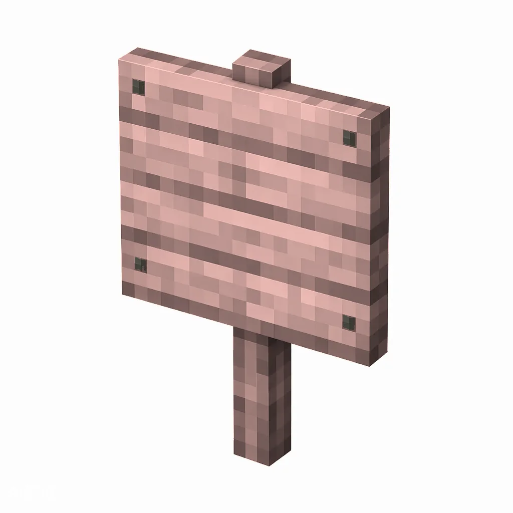 Pixel art illustration of a cherry wooden sign board on a short post