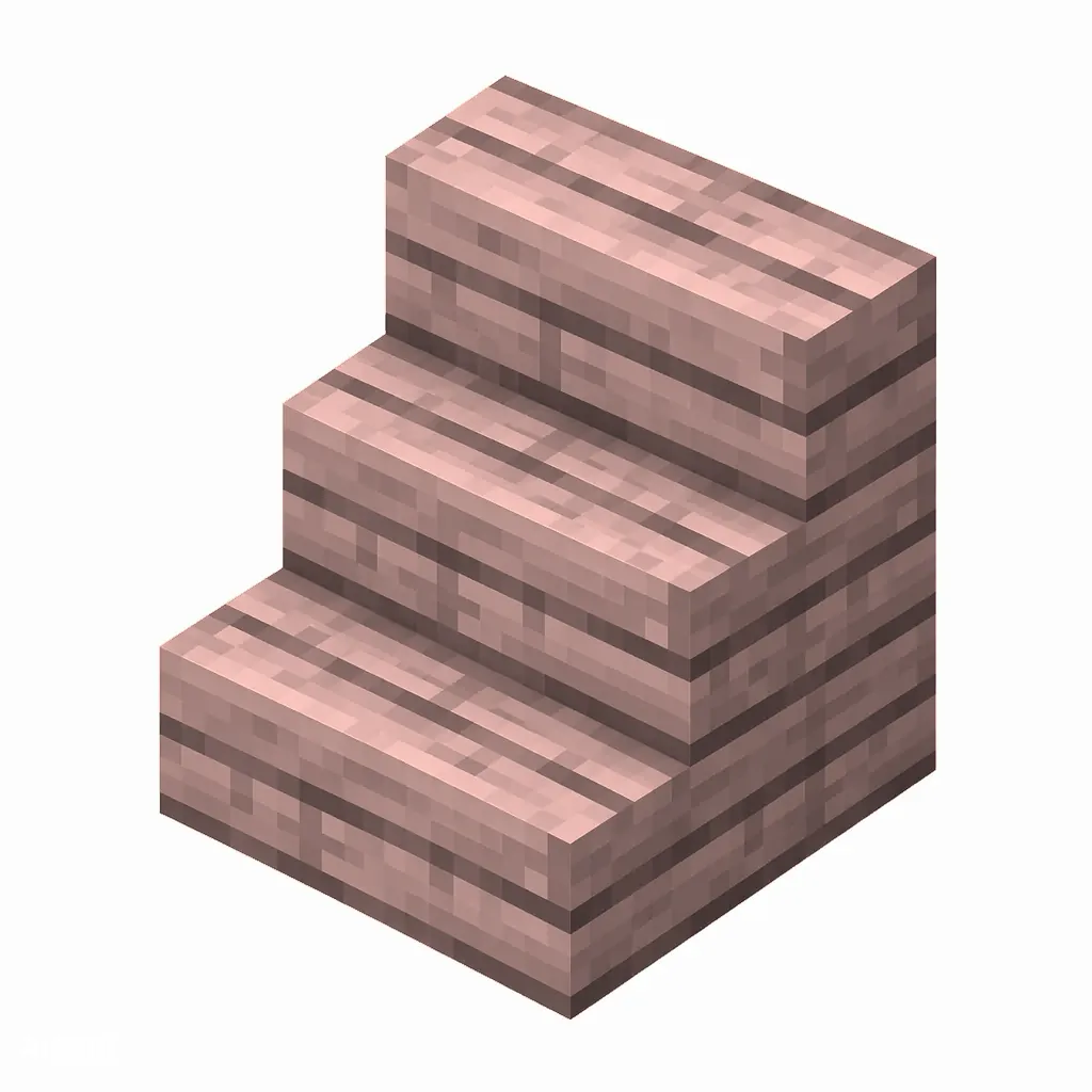 Pixel art illustration of an L-shaped cherry wooden stairs block with visible wood grain