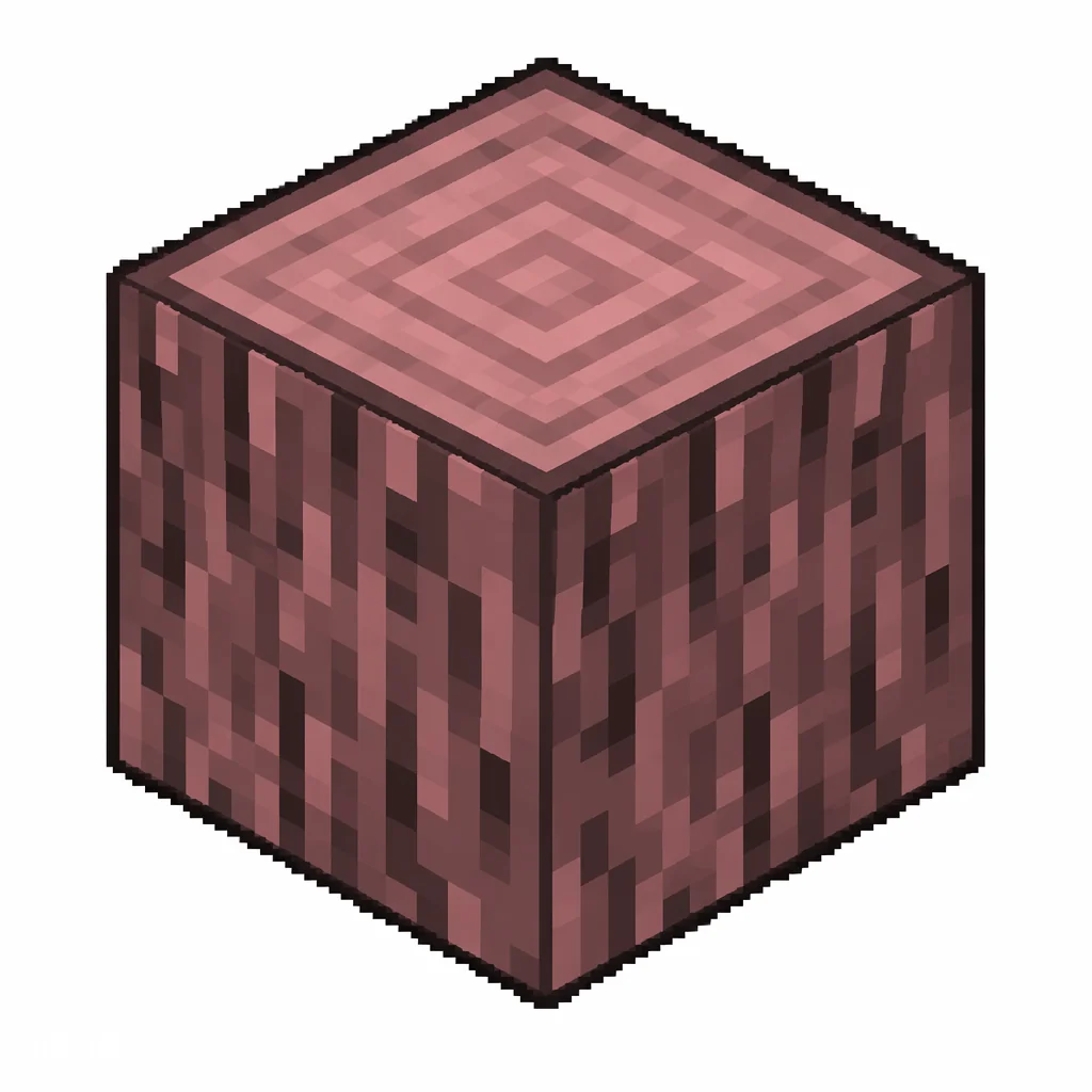 Pixel art illustration of a cherry wood block with bark on all six faces
