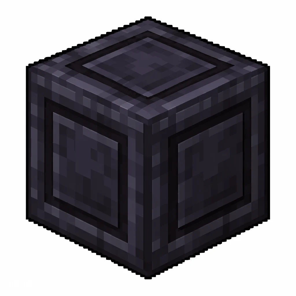 Pixel art illustration of a chiseled polished blackstone in chunky voxel game style