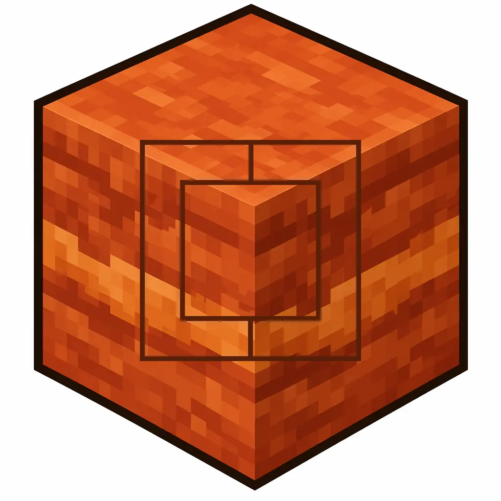 Pixel art illustration of a chiseled red sandstone in chunky voxel game style