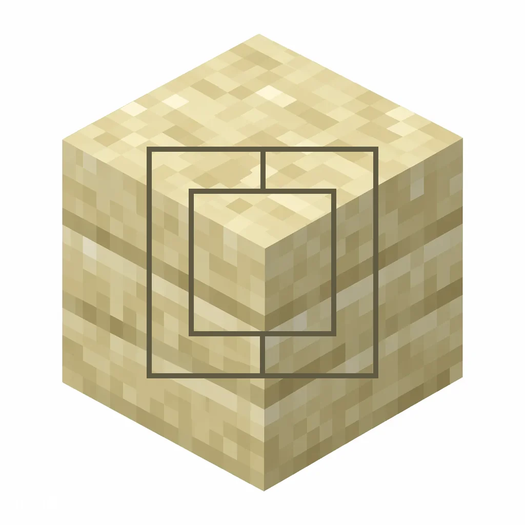 Pixel art illustration of a chiseled sandstone in chunky voxel game style
