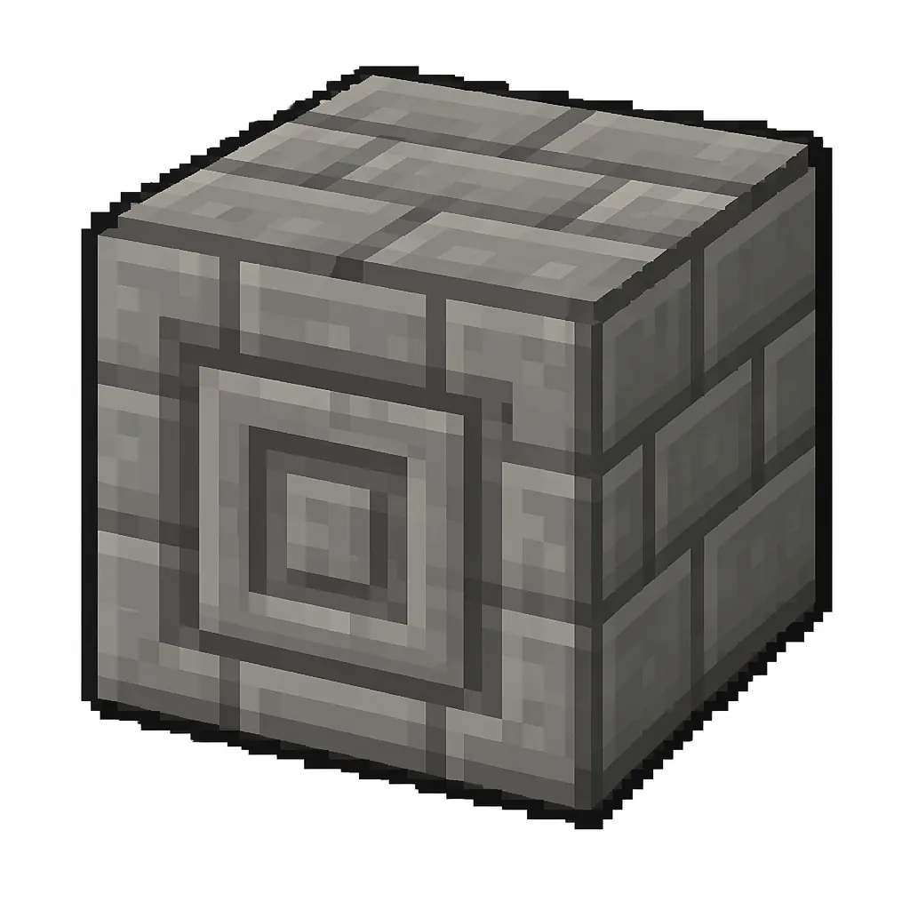 Pixel art illustration of chiseled stone bricks, a brick cube block