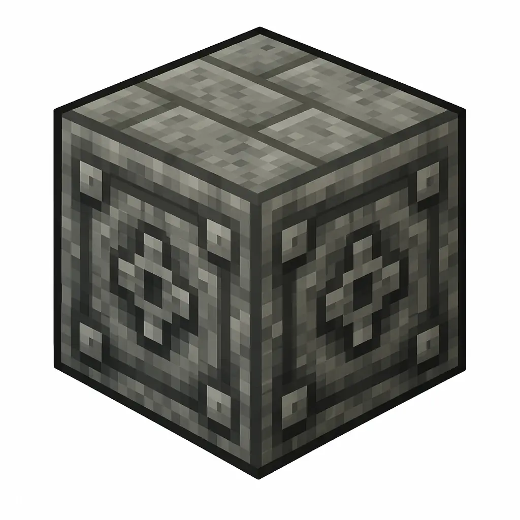 Pixel art illustration of chiseled tuff bricks, a brick cube block