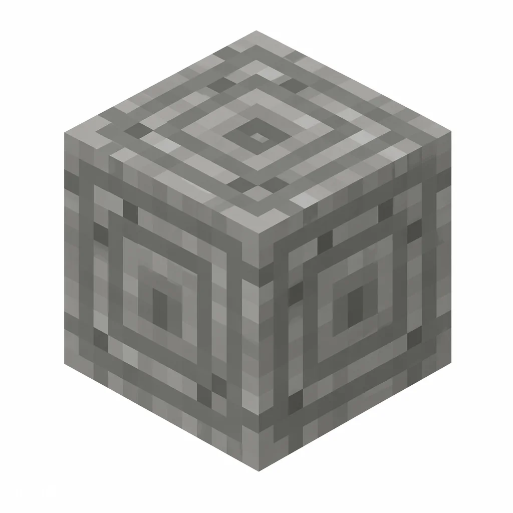 Pixel art illustration of a chiseled tuff block with a carved geometric relief