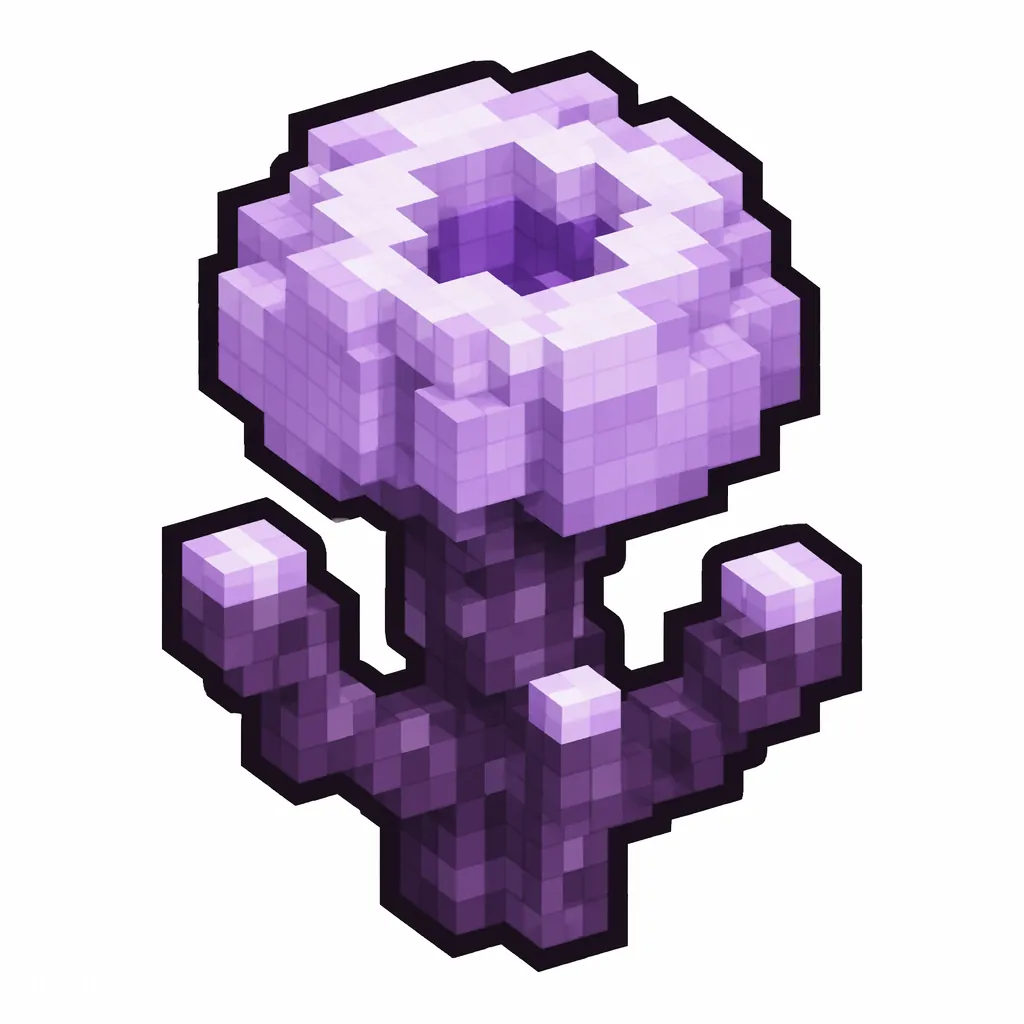 Pixel art illustration of a chorus flower in chunky voxel game style