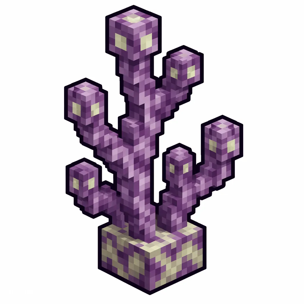 Pixel art illustration of a chorus plant in chunky voxel game style