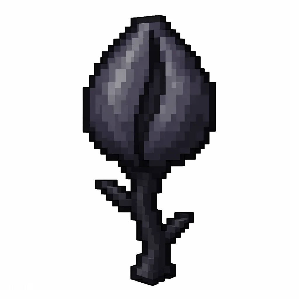 Pixel art illustration of a closed eyeblossom, a dark shut flower bud
