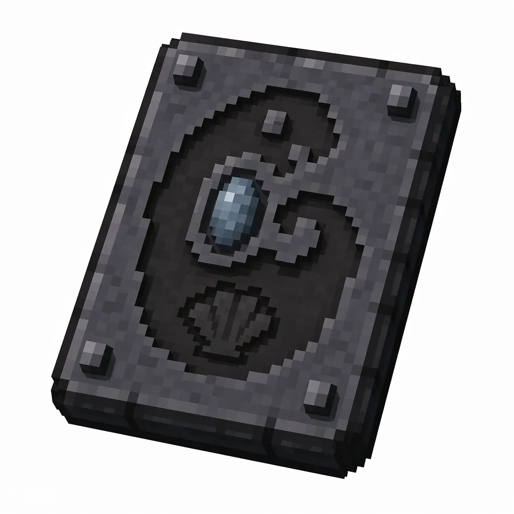 Pixel art illustration of a dark stone smithing template tablet carved with an ocean wave
