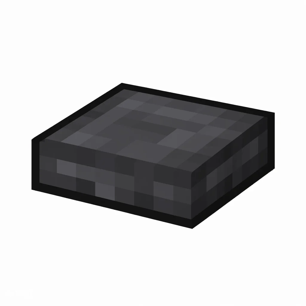 Pixel art illustration of a cobbled deepslate slab, a half-height flat block