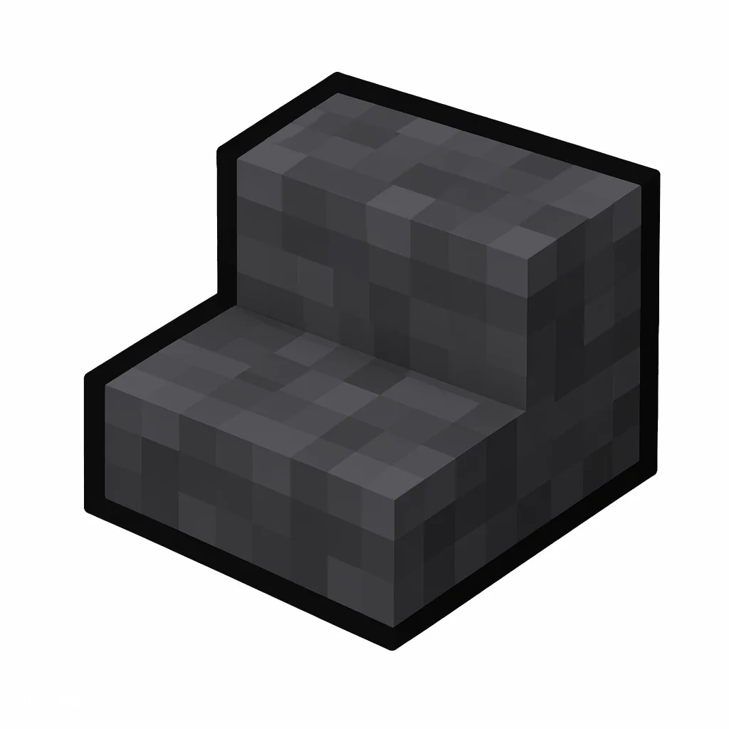 Pixel art illustration of a cobbled deepslate stairs, an L-shaped staircase block