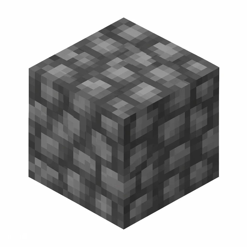 Pixel art illustration of a cobbled deepslate block with rough dark gray broken stones