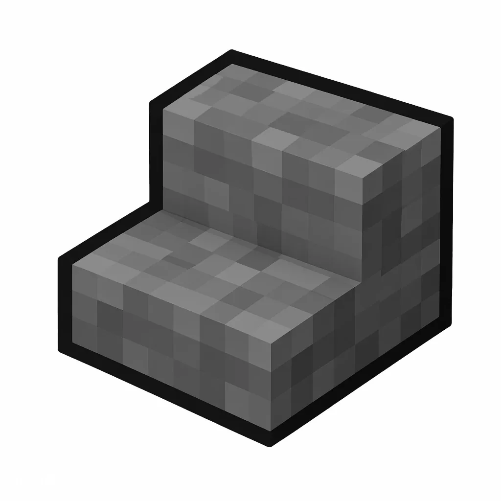 Pixel art illustration of a cobblestone stairs, an L-shaped staircase block