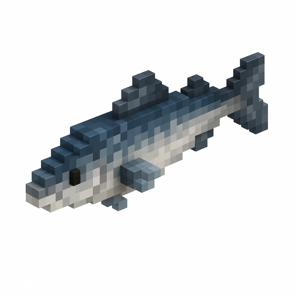 Pixel art illustration of a raw cod fish with blue-gray scales and a lighter belly