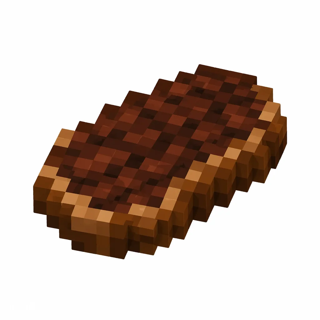 Pixel art illustration of a dark brown grilled steak with seared edges
