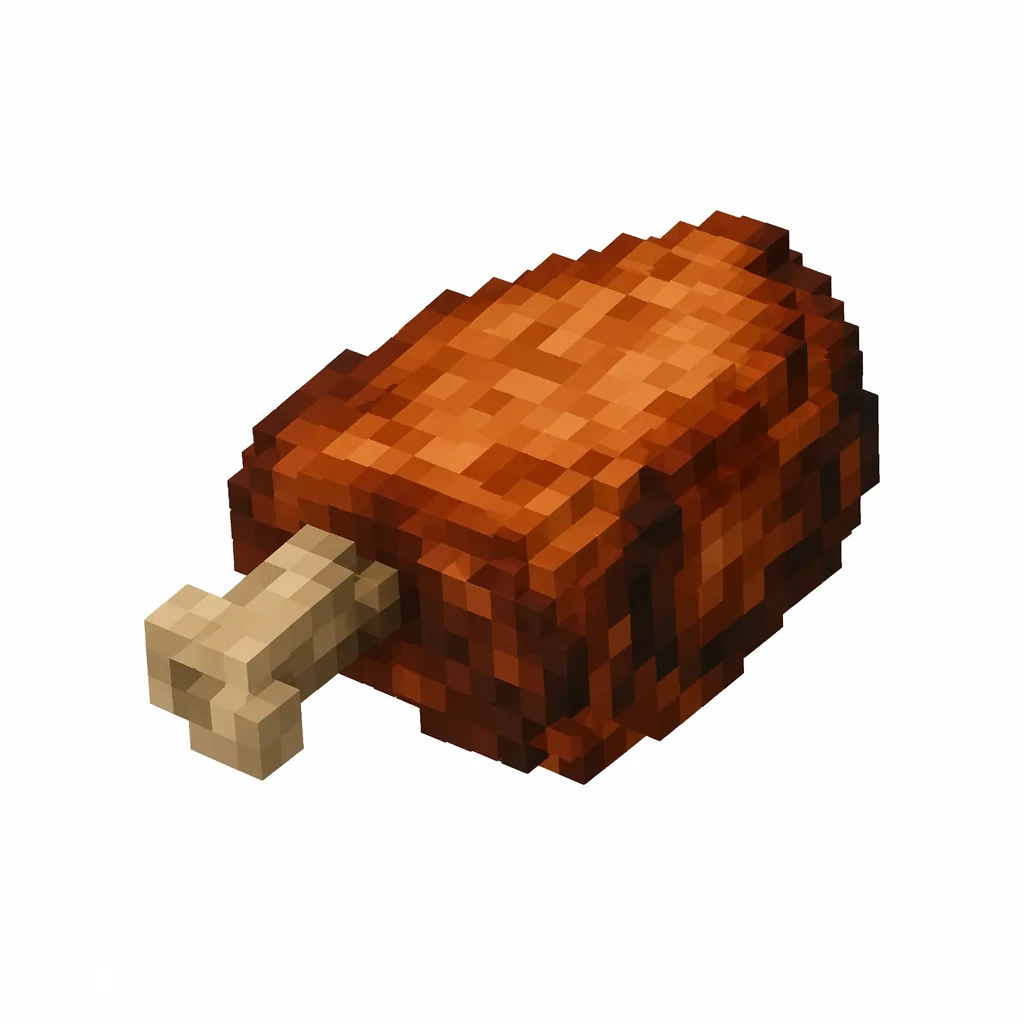 Pixel art illustration of cooked mutton with browned roasted meat