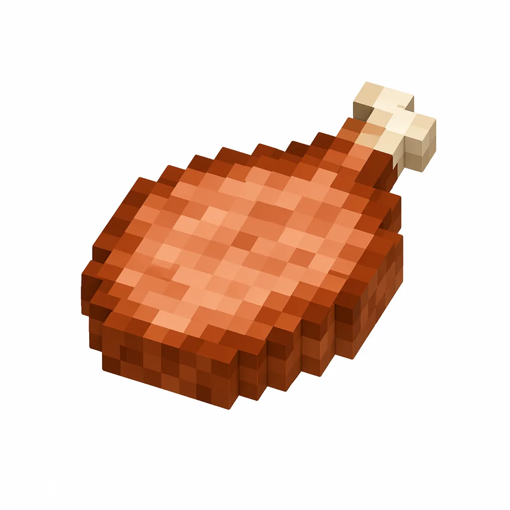 Pixel art illustration of a pinkish-brown cooked porkchop with a small bone tip