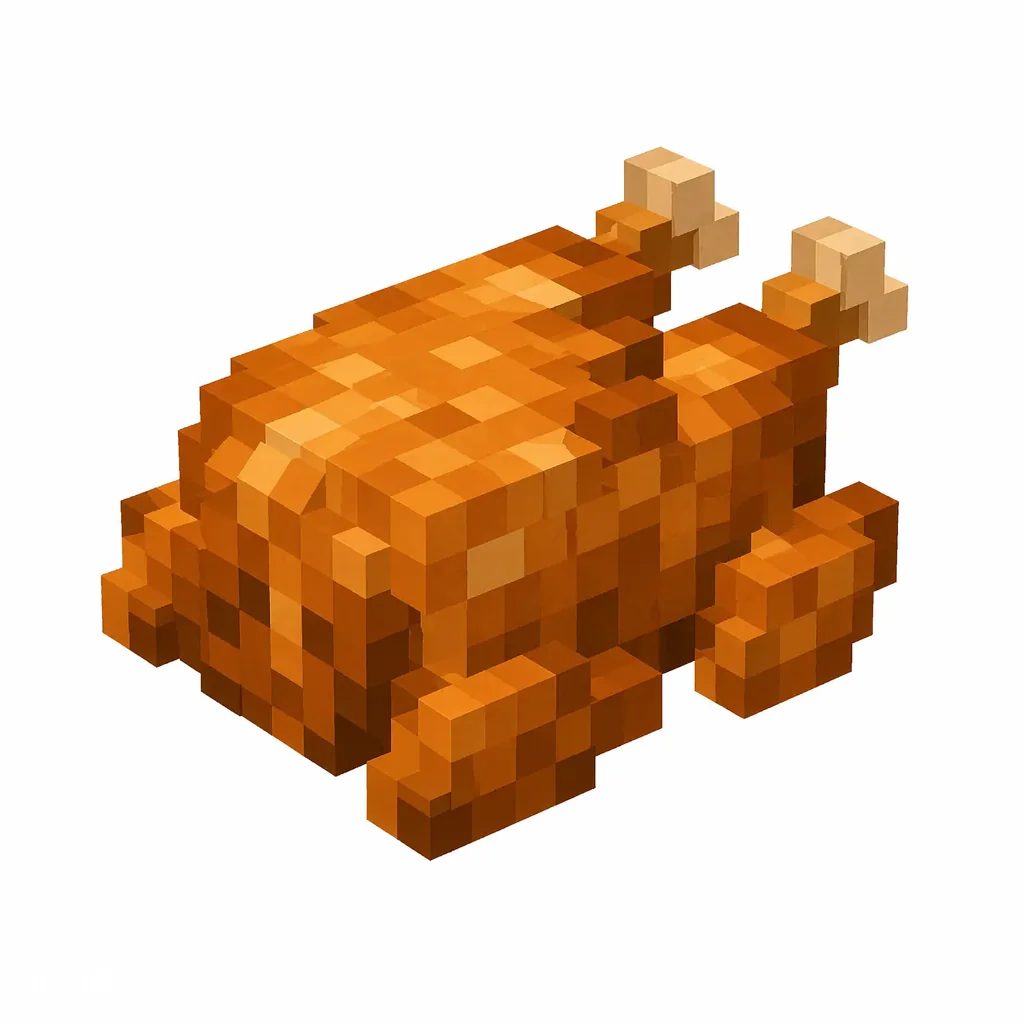 Pixel art illustration of cooked rabbit with golden-brown roasted meat