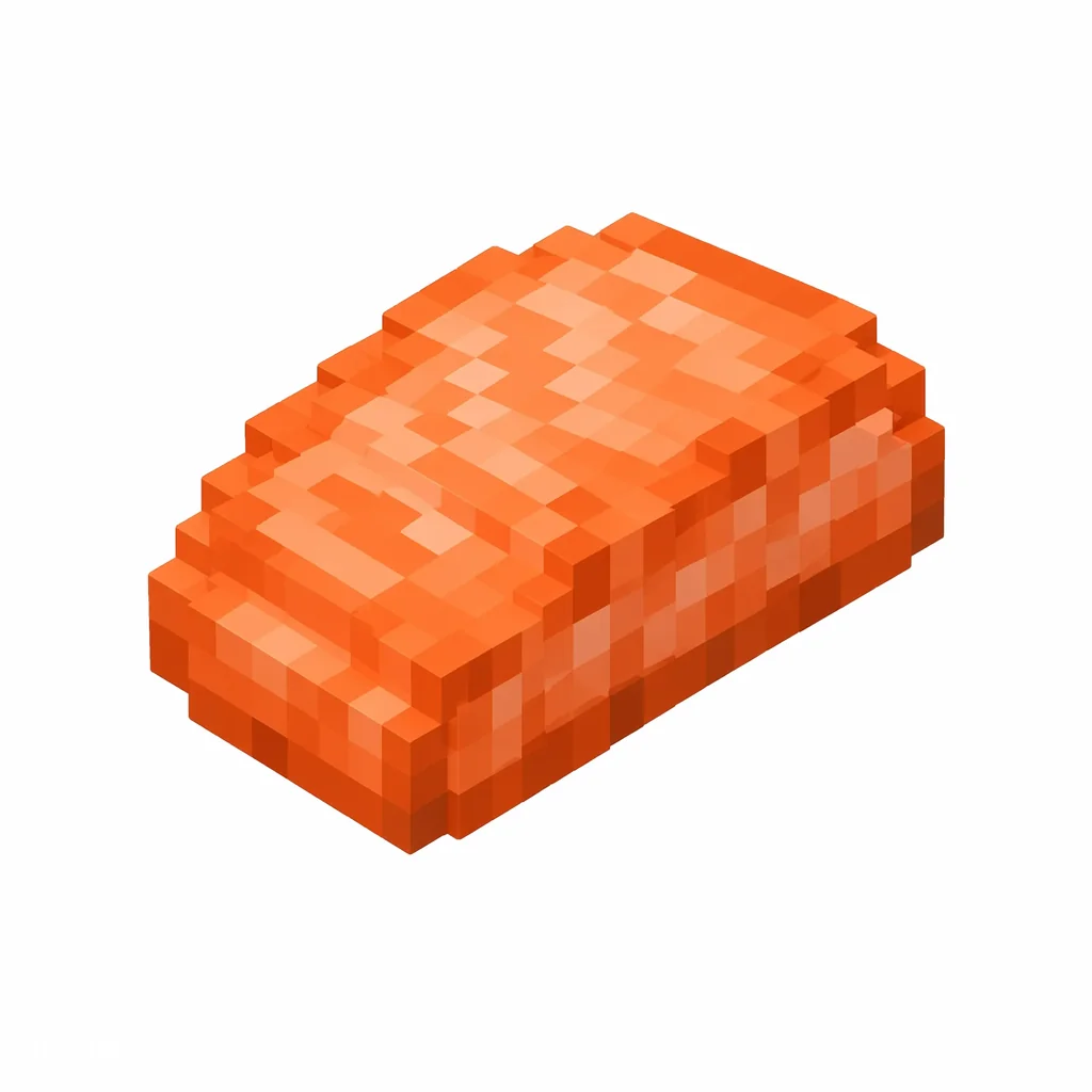 Pixel art illustration of cooked salmon with an orange-pink fillet