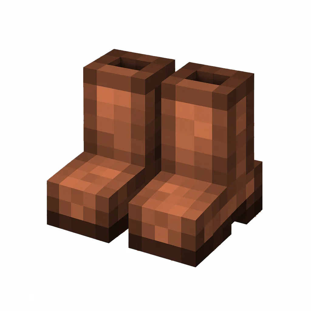 Pixel art illustration of a copper boots, warm orange-brown metal