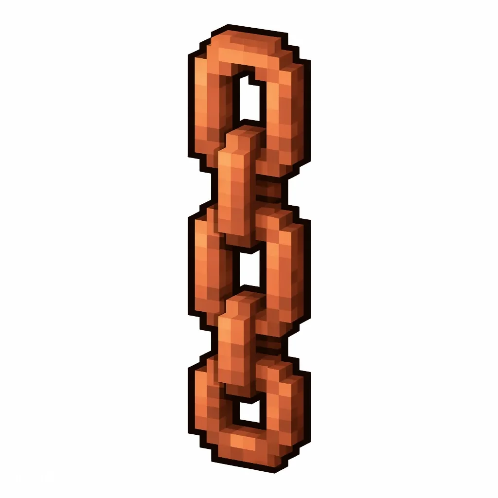Pixel art illustration of a copper chain, warm orange-brown metal
