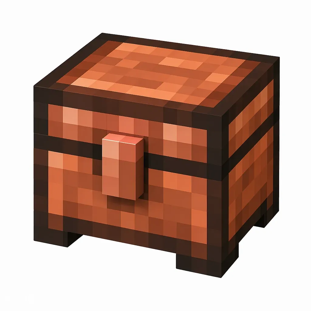 Pixel art illustration of a copper chest, warm orange-brown metal