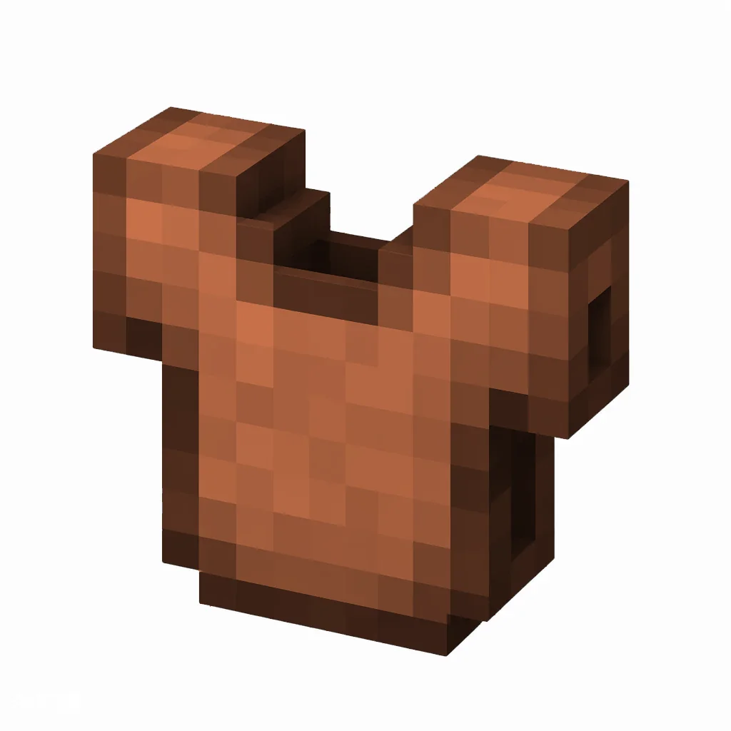 Pixel art illustration of a copper chestplate, warm orange-brown metal
