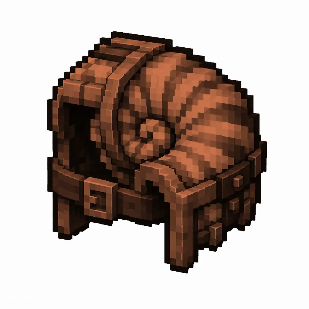 Pixel art illustration of a copper nautilus armor, a spiral shell armor piece