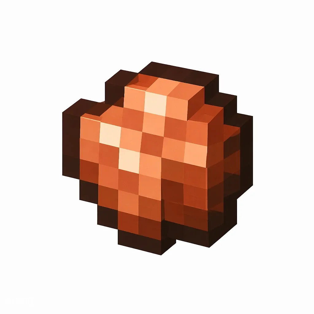 Pixel art illustration of a copper nugget, warm orange-brown metal