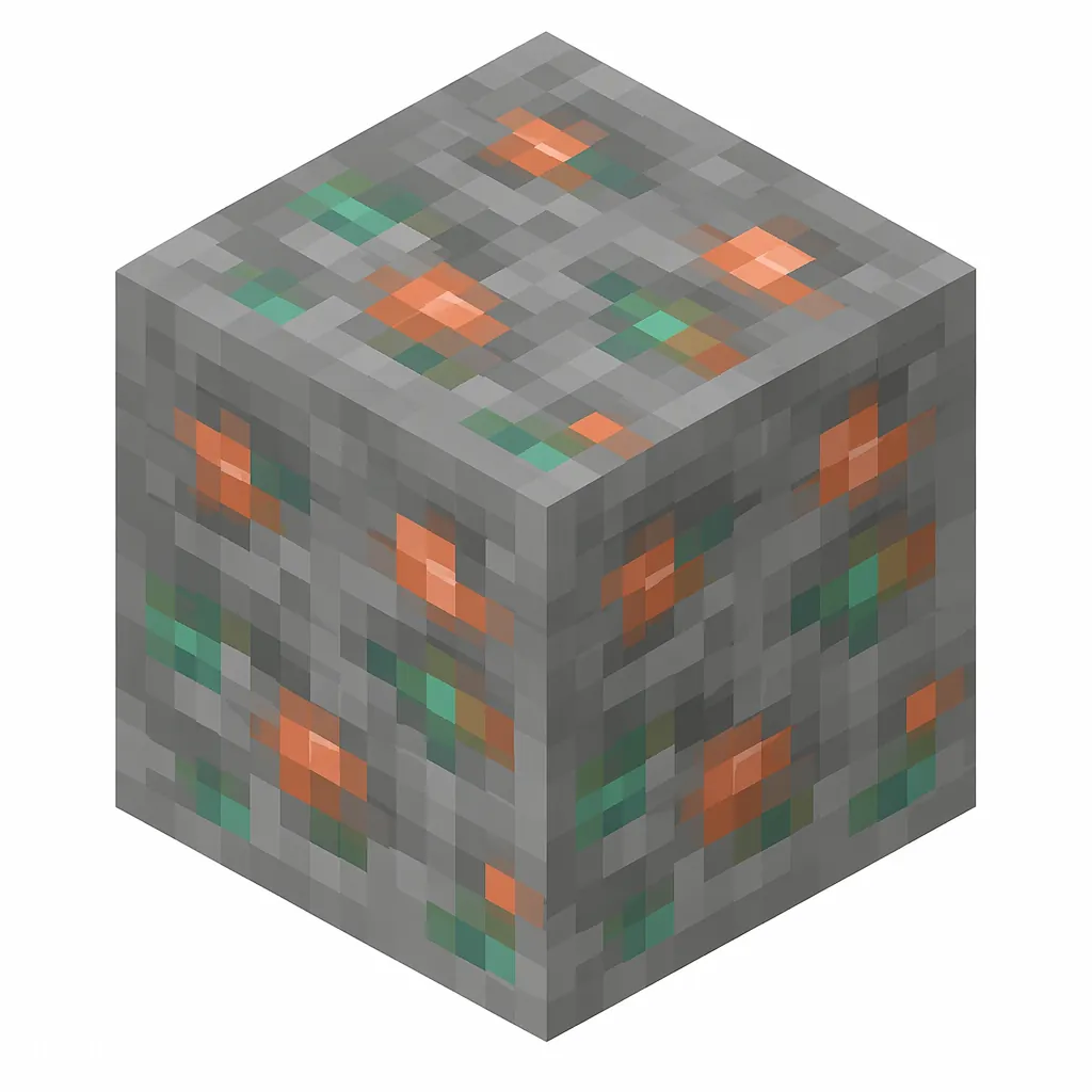 Pixel art illustration of a copper ore, warm orange-brown metal