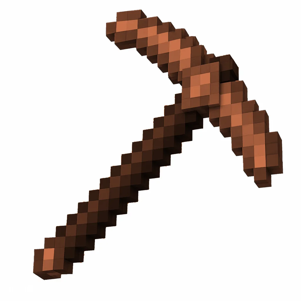 Pixel art illustration of a copper pickaxe, warm orange-brown metal