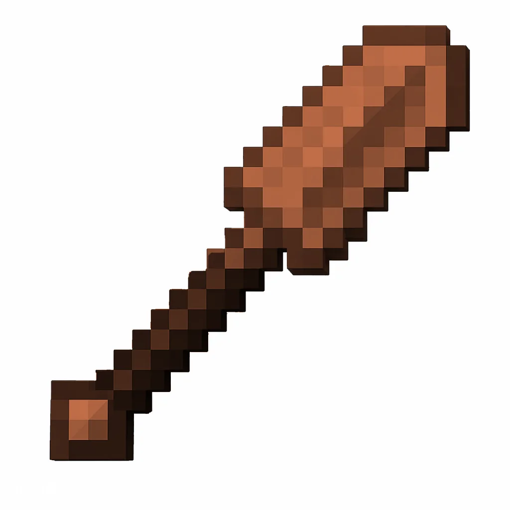 Pixel art illustration of a copper shovel, warm orange-brown metal