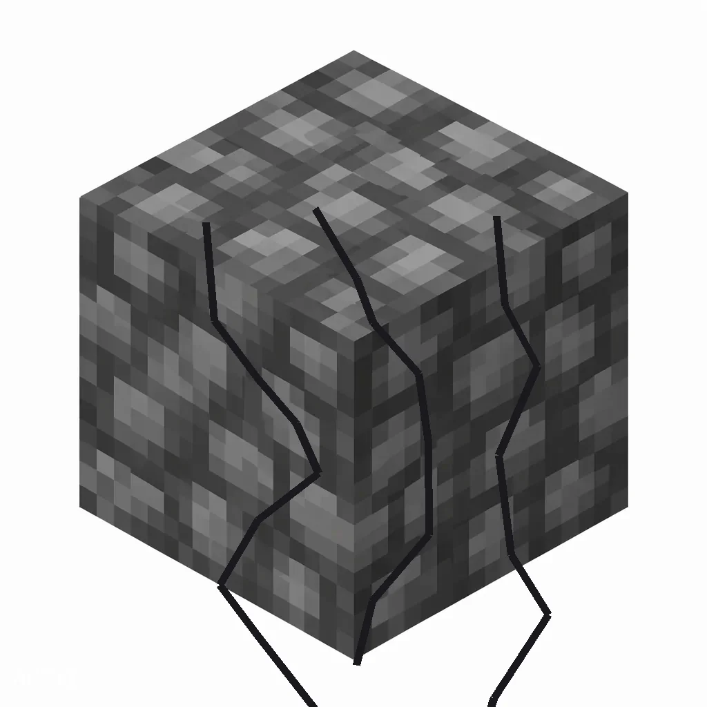 Pixel art illustration of cracked deepslate bricks, a brick cube block