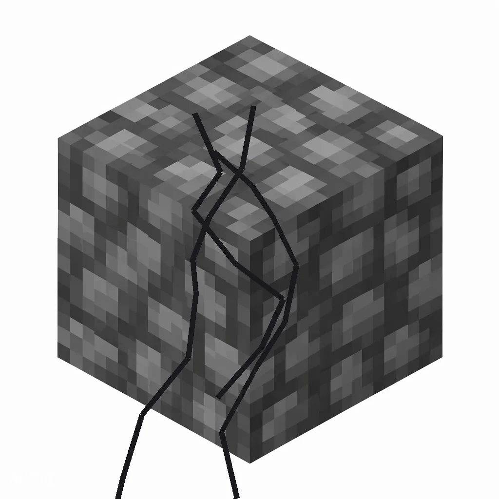Pixel art illustration of cracked deepslate tiles, a brick cube block