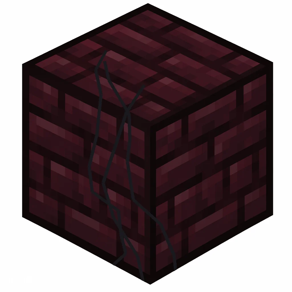 Pixel art illustration of cracked nether bricks, a brick cube block