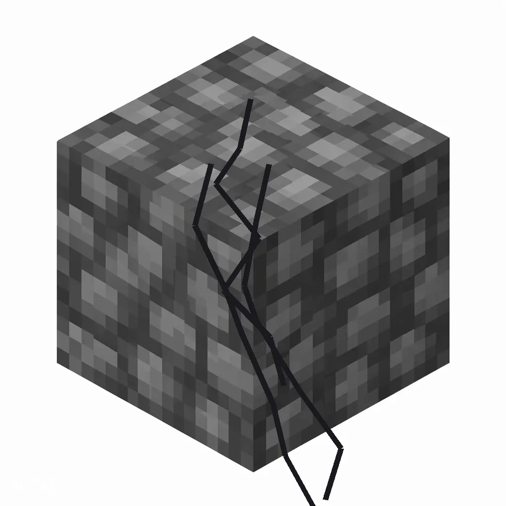 Pixel art illustration of cracked polished blackstone bricks, a brick cube block