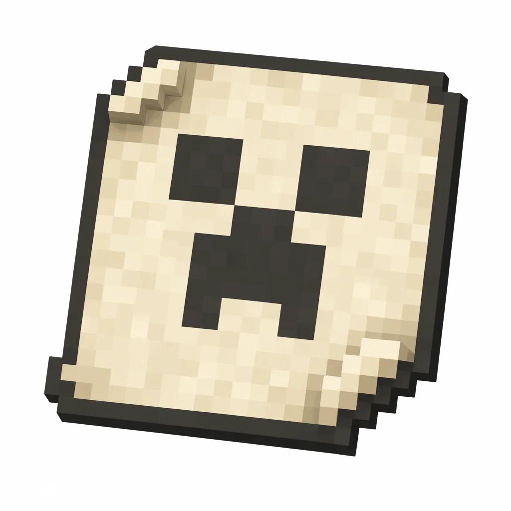 Pixel art illustration of a paper banner pattern printed with a creeper face emblem