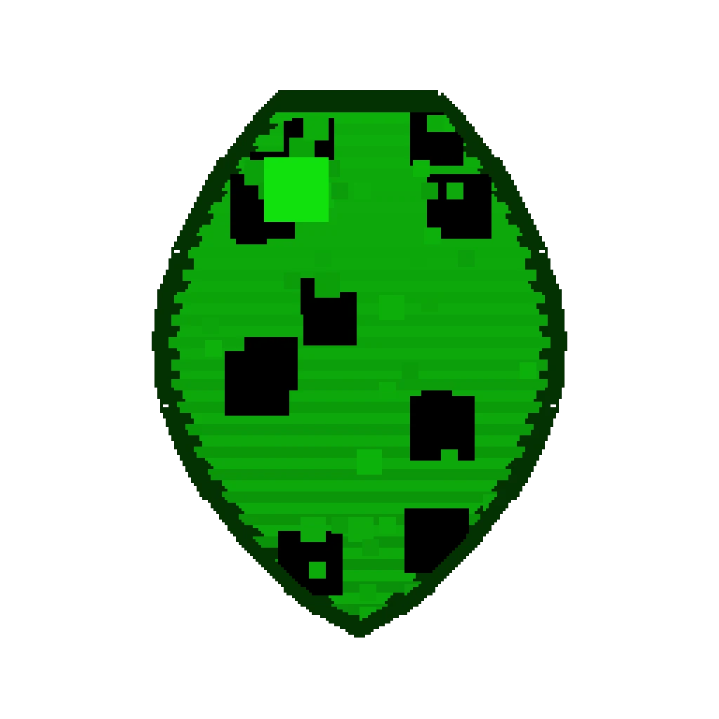 Pixel art illustration of a Creeper Spawn Egg with a two-tone speckled shell