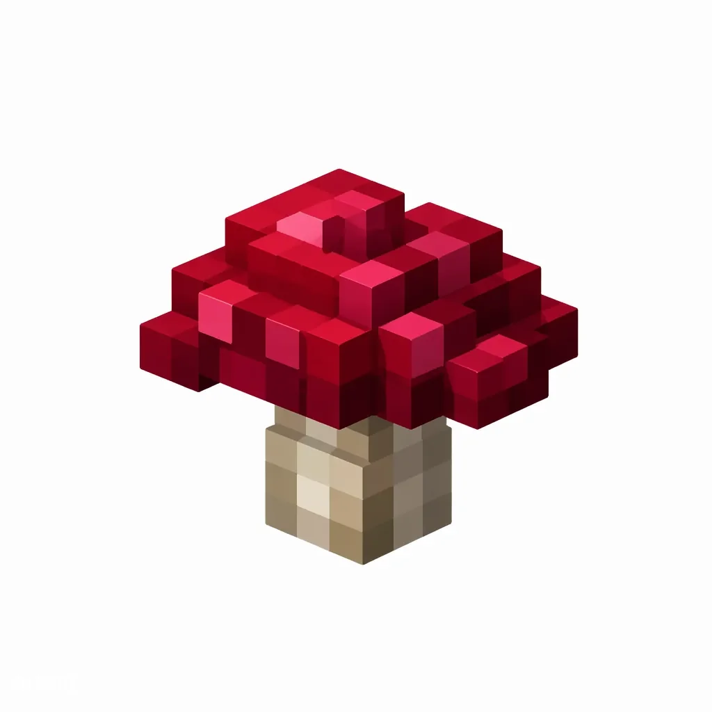 Pixel art illustration of a crimson fungus with a red cap and pale stem