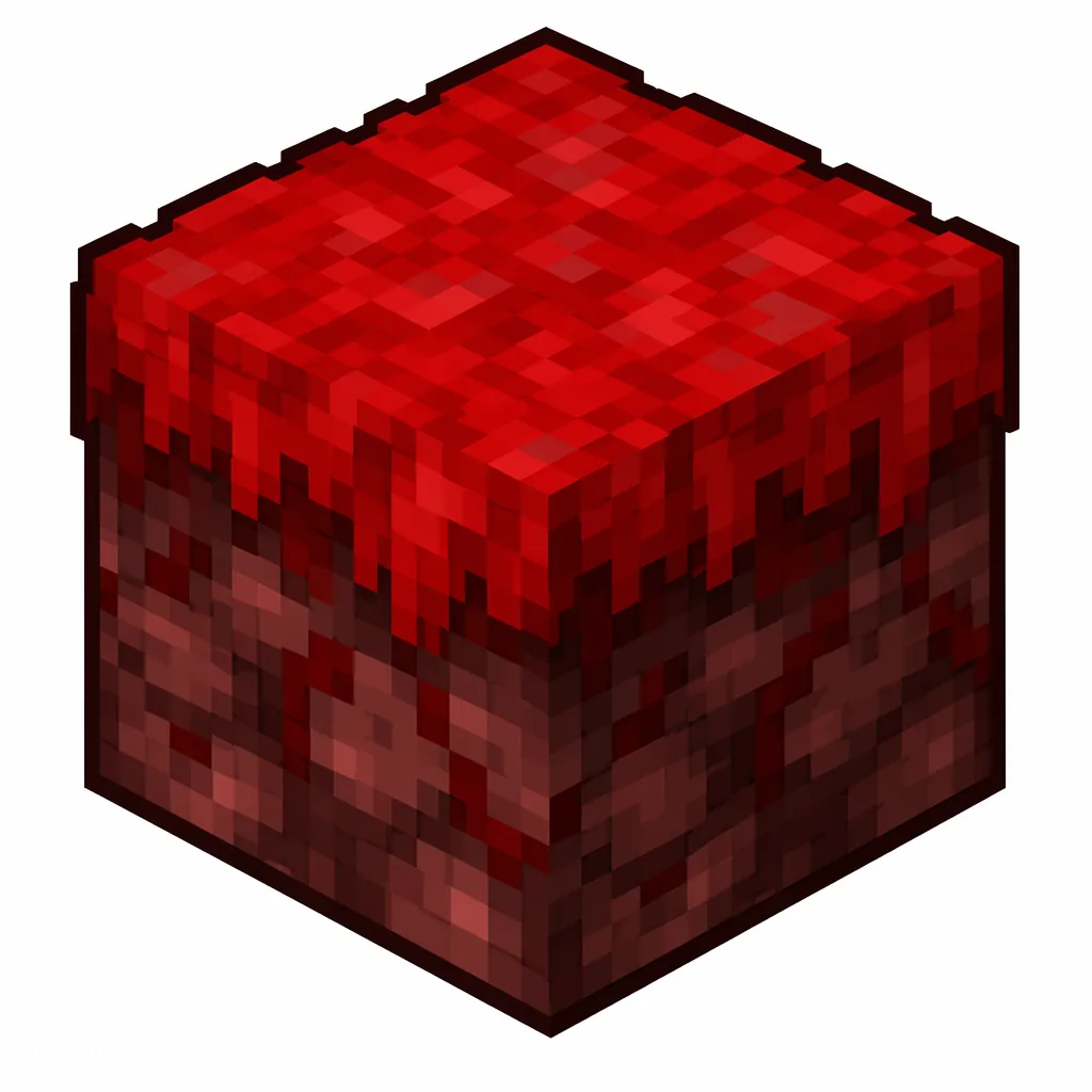 Pixel art illustration of a crimson nylium in chunky voxel game style
