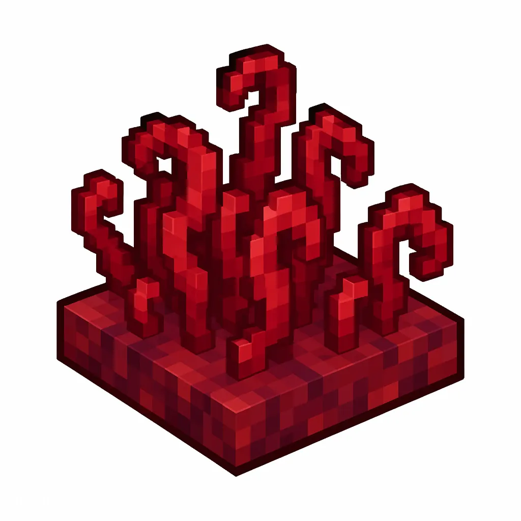 Pixel art illustration of a crimson roots in chunky voxel game style
