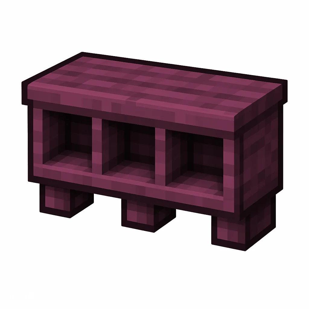 Pixel art illustration of a crimson wall shelf with three display cubbies