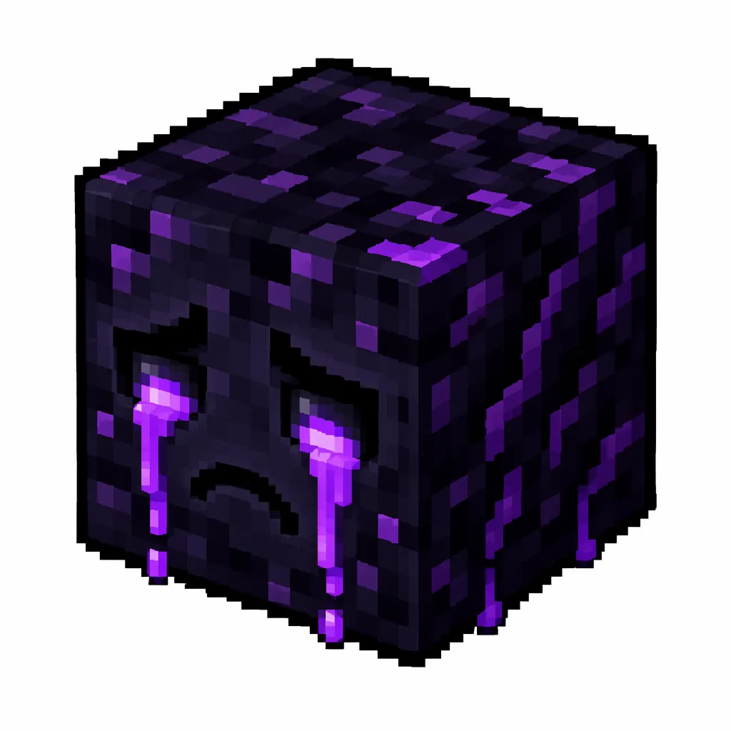 Pixel art illustration of a crying obsidian in chunky voxel game style