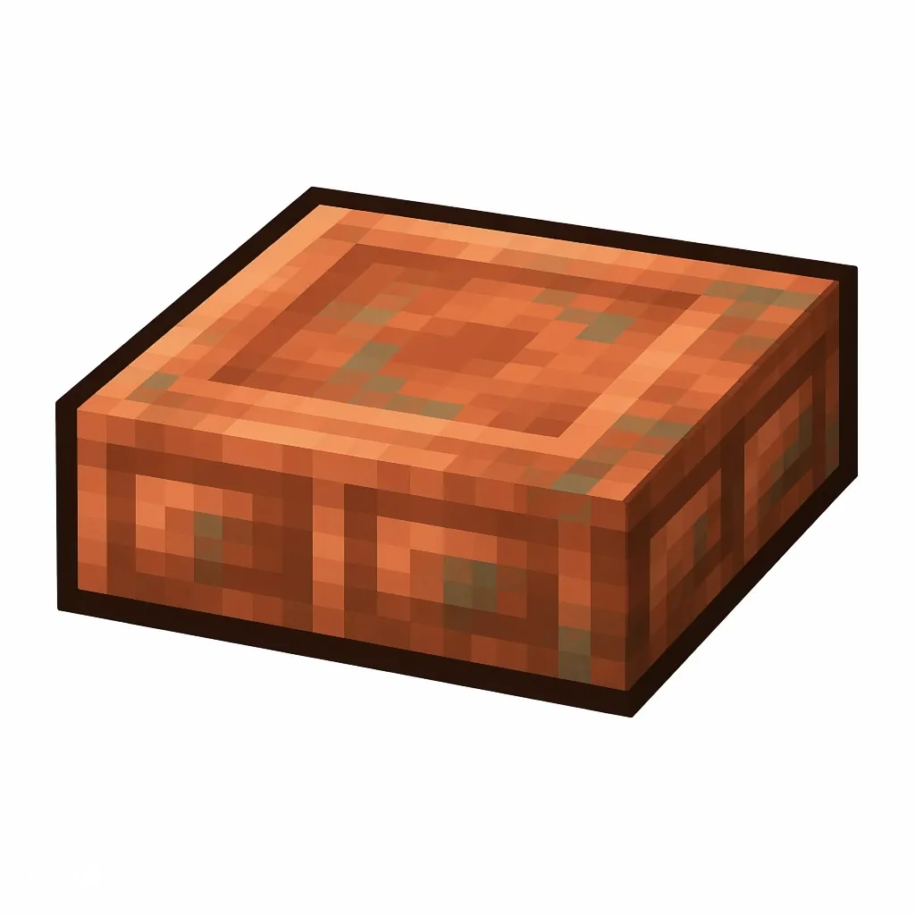Pixel art illustration of a cut copper slab, a half-height flat block