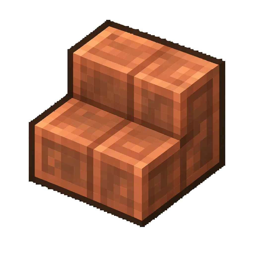 Pixel art illustration of a cut copper stairs, an L-shaped staircase block