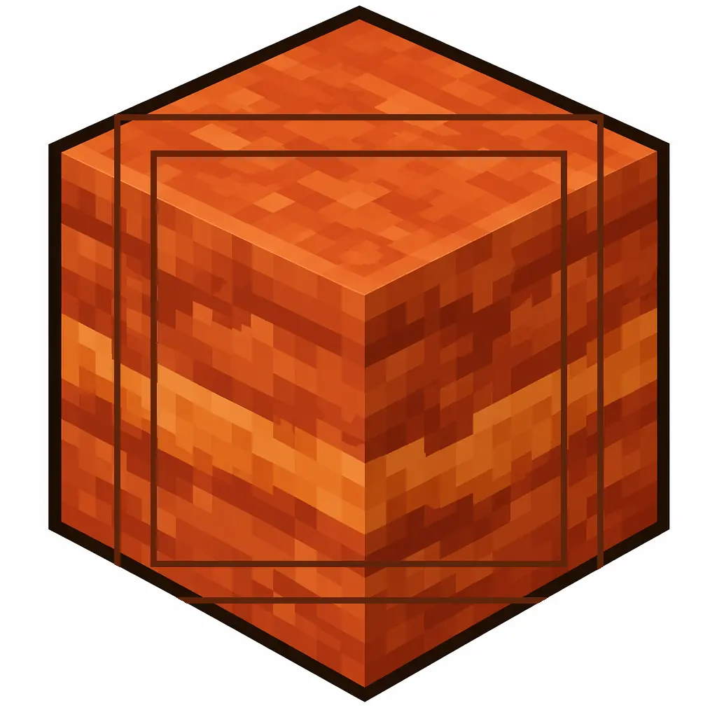 Pixel art illustration of a cut red sandstone in chunky voxel game style