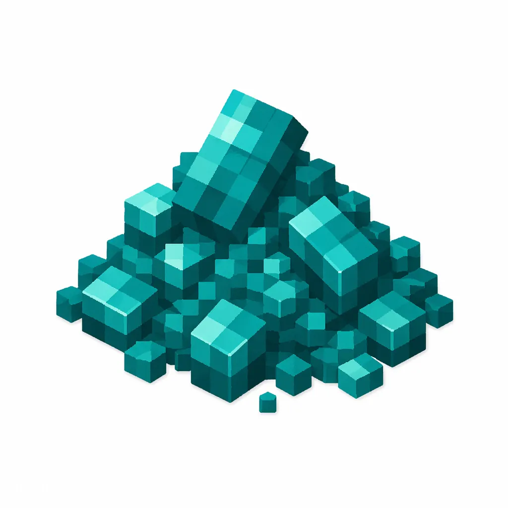 Pixel art illustration of a small pile of teal cyan dye powder with scattered grains
