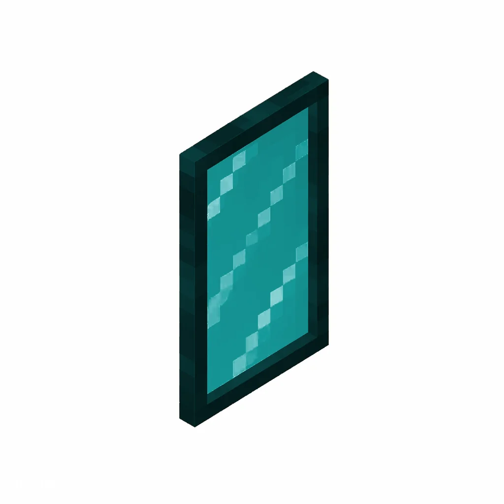 Pixel art illustration of a cyan stained glass pane, a thin tinted transparent panel