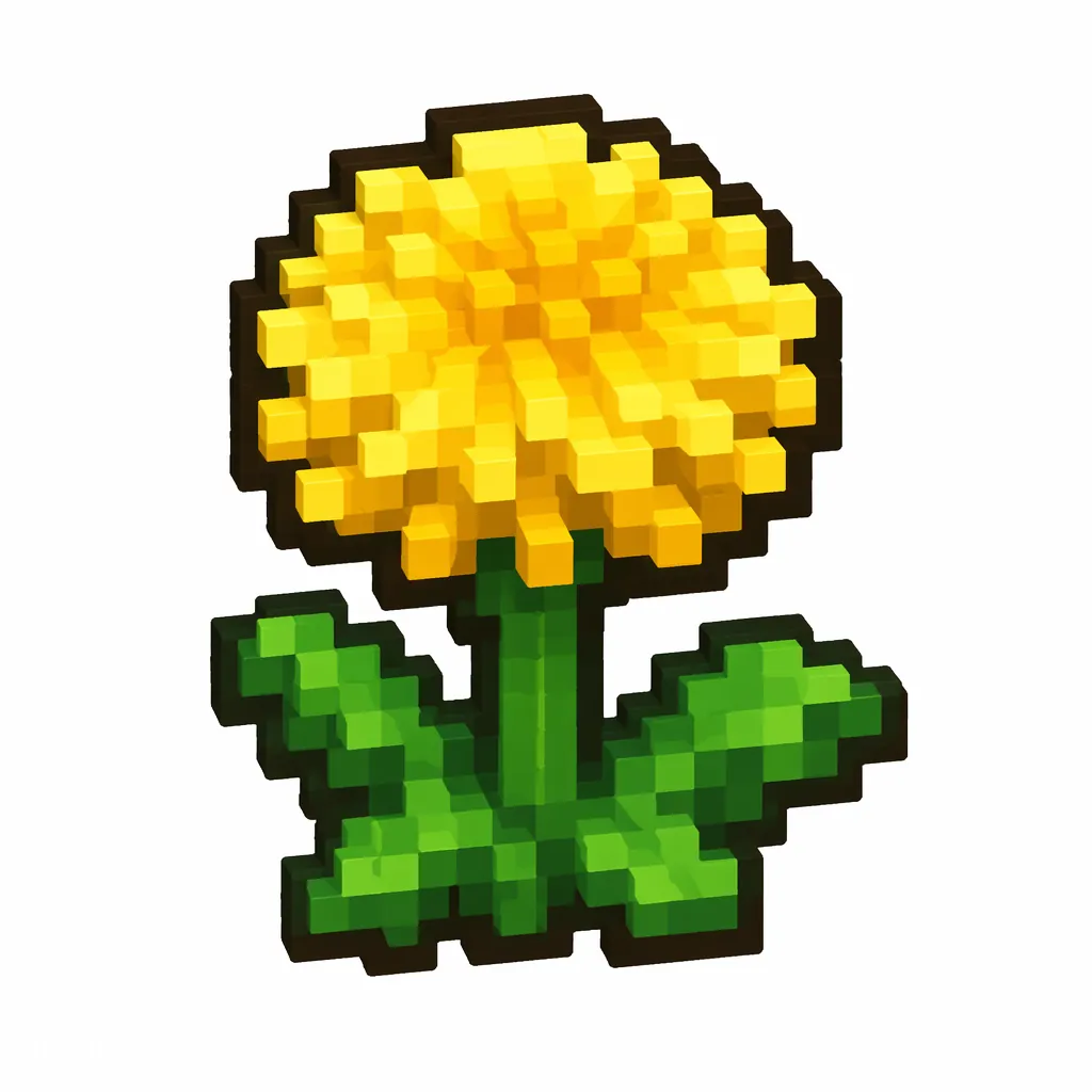Pixel art illustration of a dandelion in chunky voxel game style